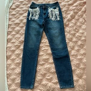 Sequin Fringe Skinny Jeans